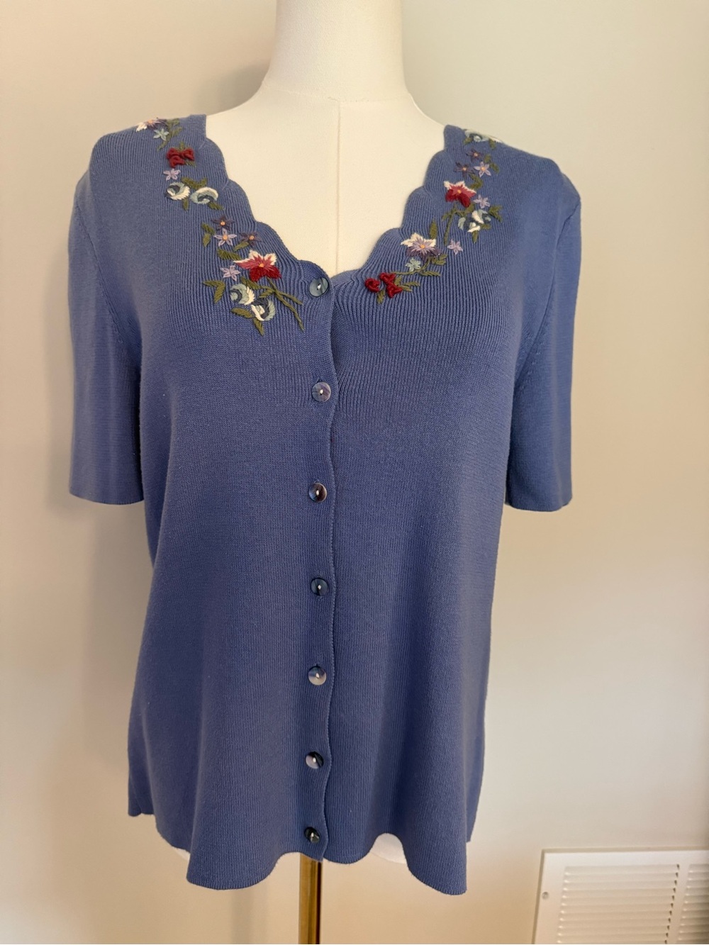 Vintage 1996 Susan Bristol Hand Embroidered Floral Cardigan Sweater Cottagecore
